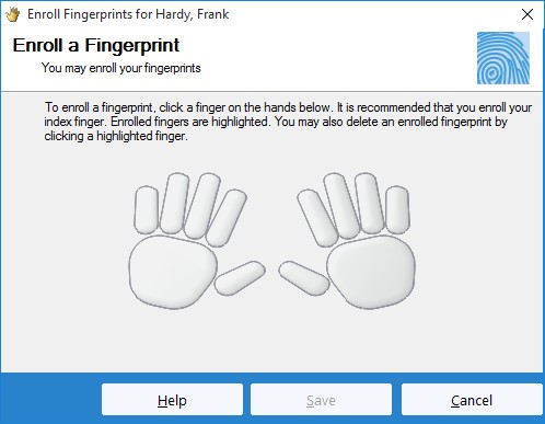 Time Clock MTS enrolling a fingerprint screenshot