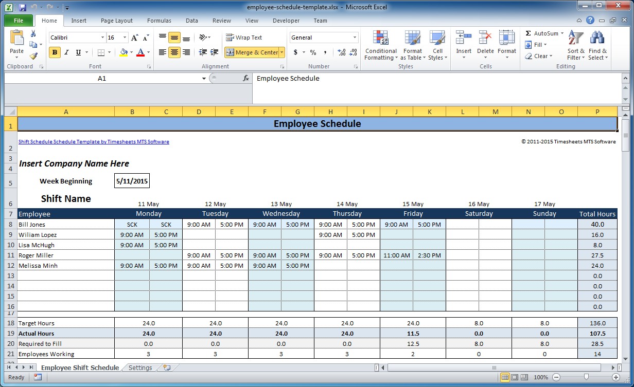 excel work schedule template free