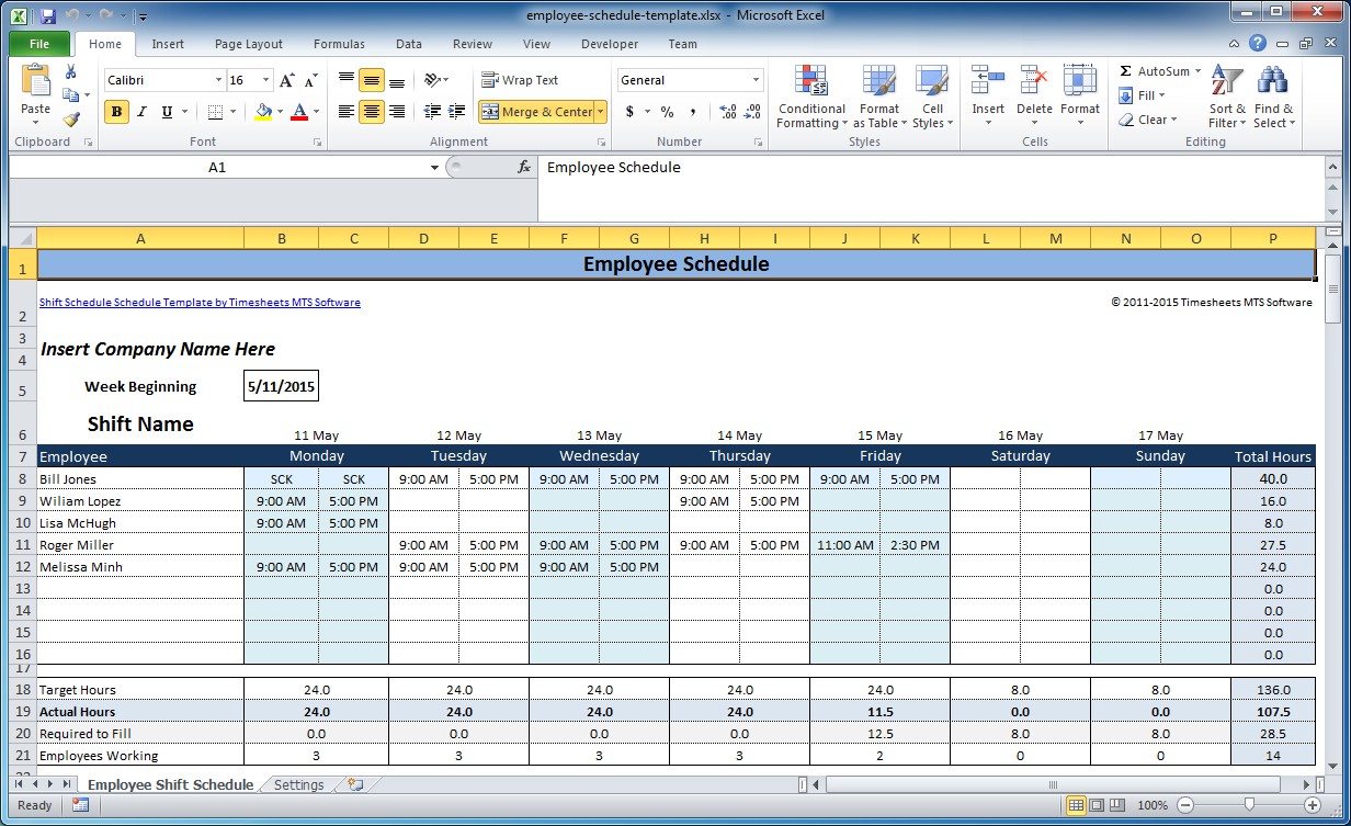 Excel Work Schedule Template Excel Templates