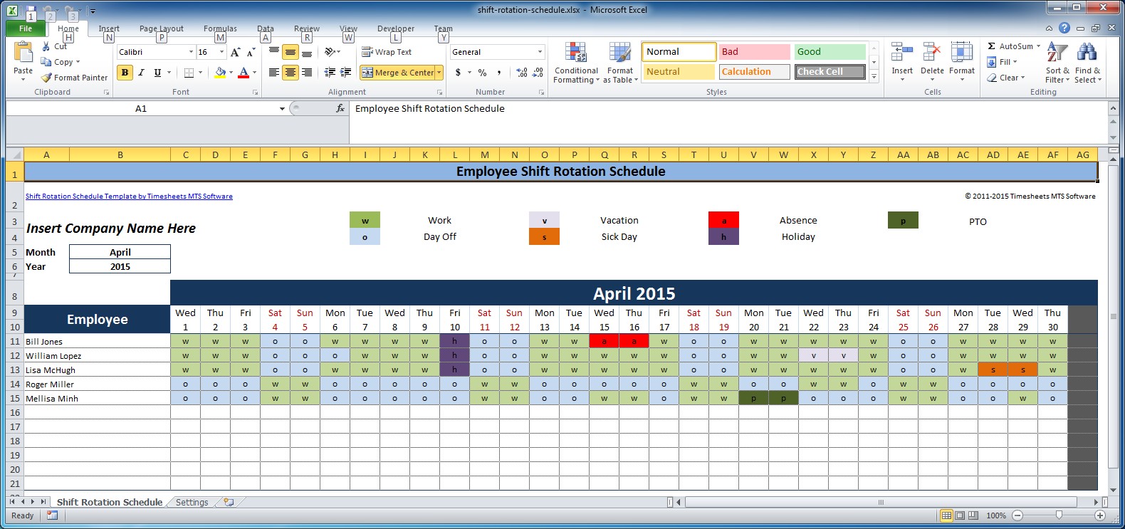 free monthly employee work schedule template excel