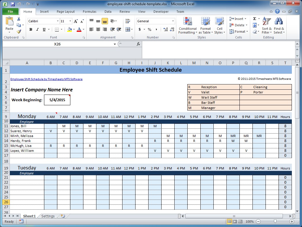 Free Shift Schedule Template Shopperji