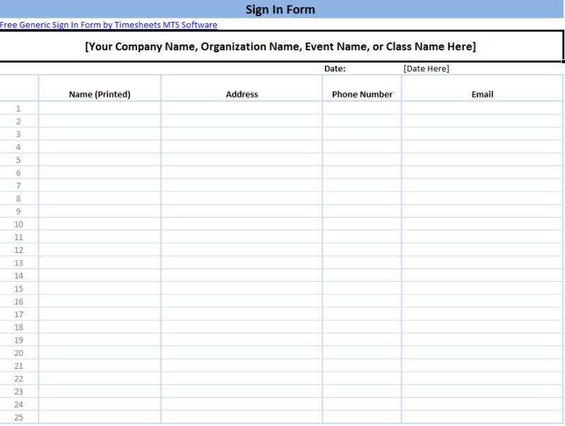 Sign In Sheet Template Free